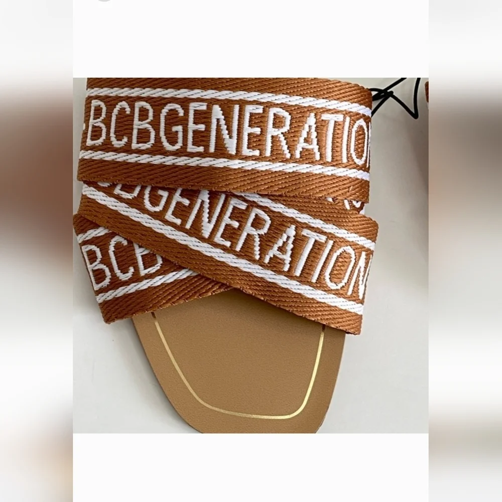 BCBGeneration Brown Logo Slide Sandals, Women’s Sz 9